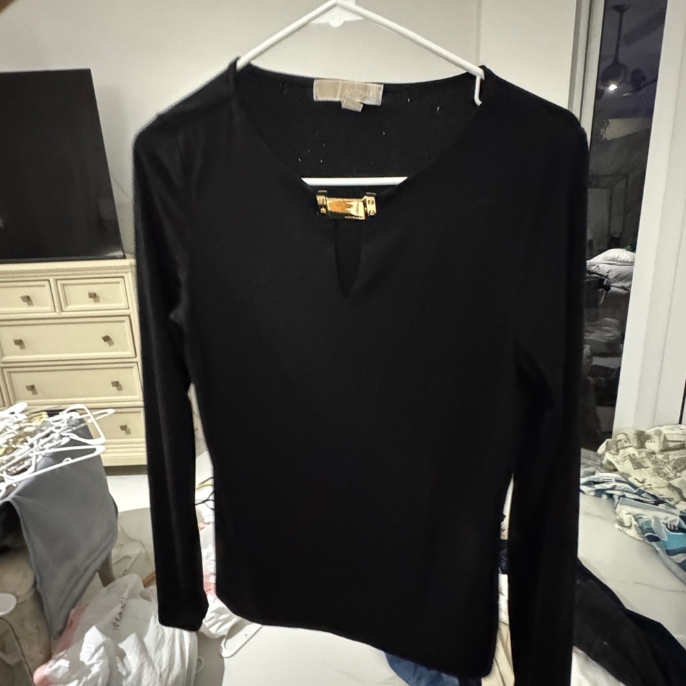 Michael Kors Black Fitted Long Sleeve Blouse